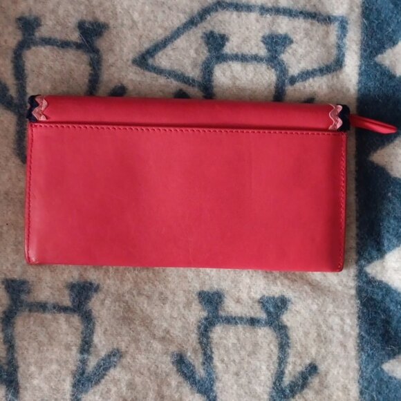 LOEFFLER RANDALL Red Leather Bifold Wallet Ric Rac Trim - Picture 2 of 3